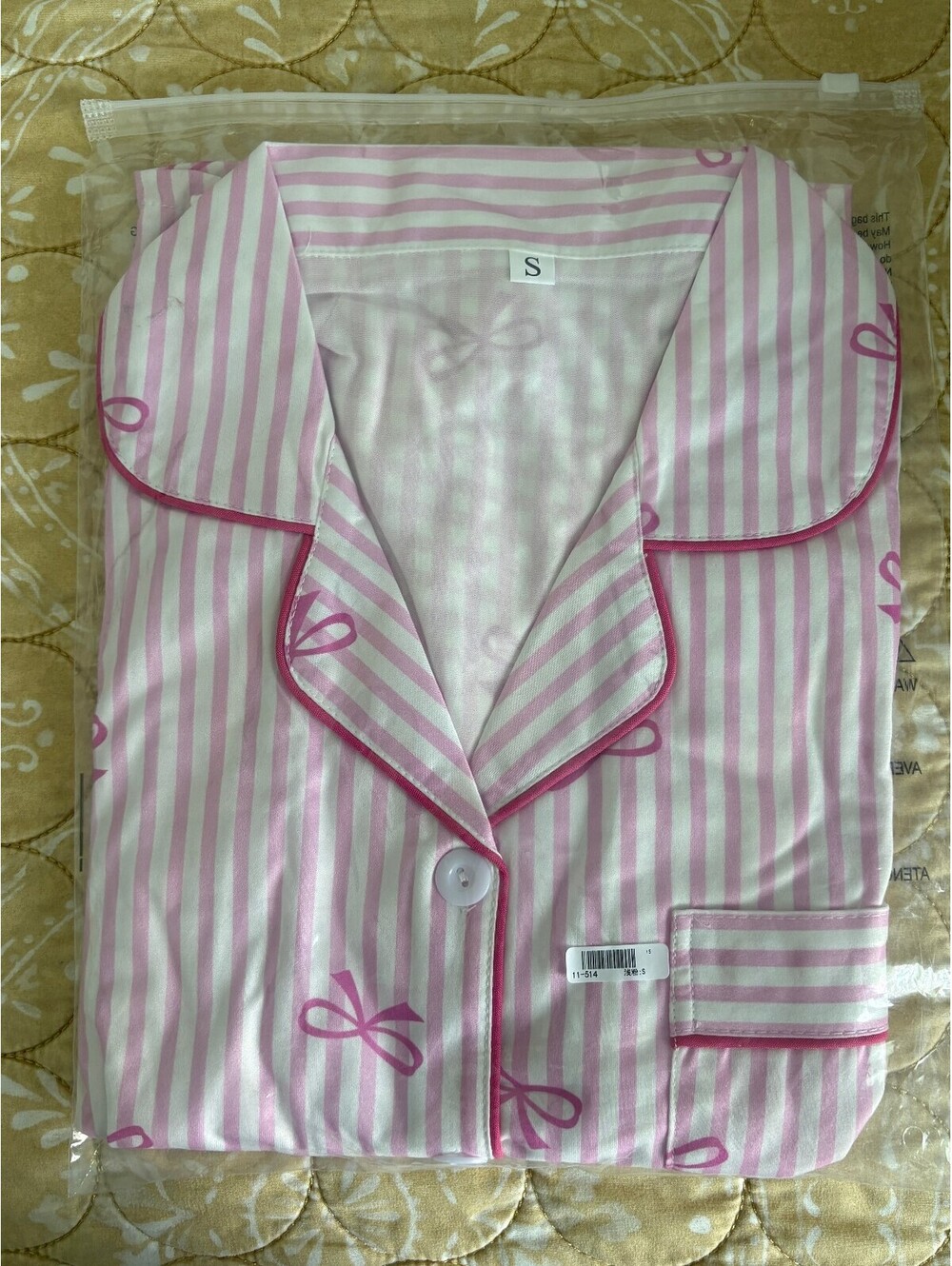 Pijama Mujer Talla S Nuevo sin Etiqueta Rayas Rosa y Blanco con Moños